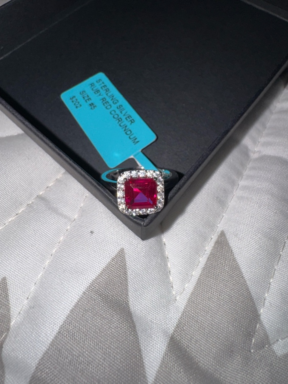 925 Sterling Silver Ruby Red Corundum Ring Size 5